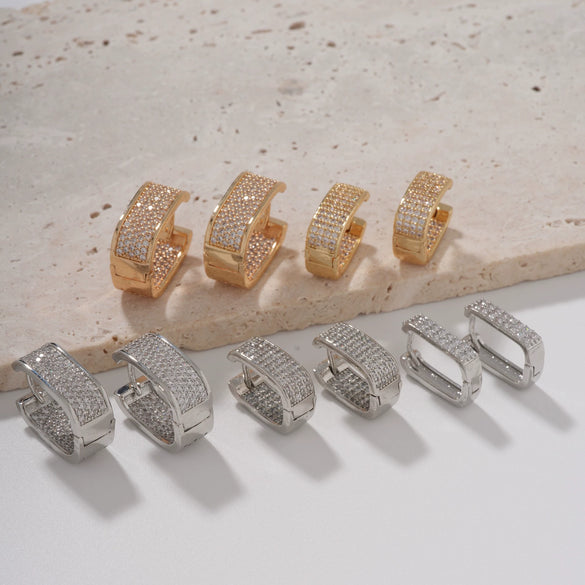 Wholesale Earrings Copper U Shape Microinlaid With Diamond Electroplating Light Luxury Style