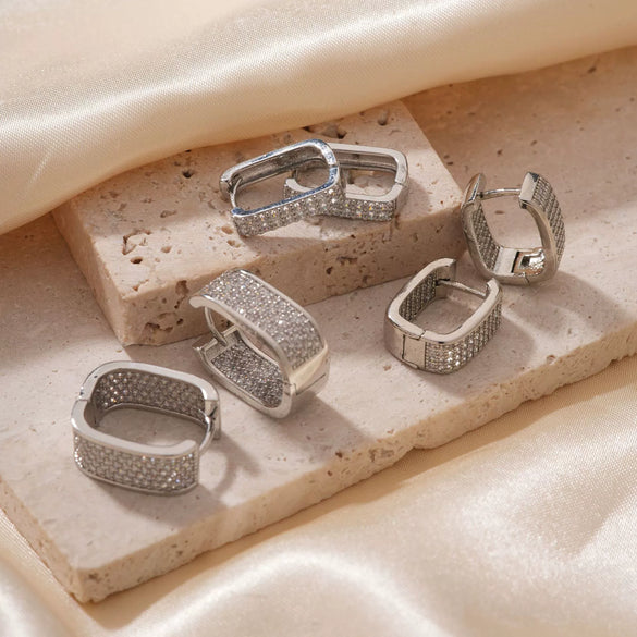 Wholesale Earrings Copper U Shape Microinlaid With Diamond Electroplating Light Luxury Style