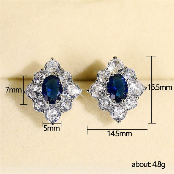 Wholesale Earrings Copper Vintage Royal Blue Zircon Flower Shape