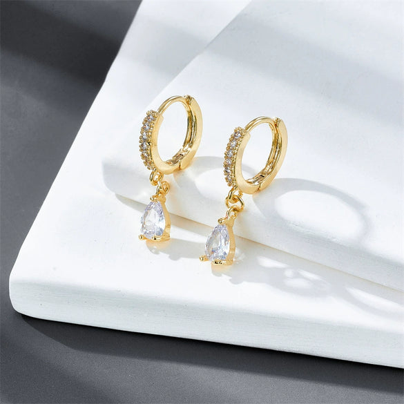 Wholesale Earrings Copper Zircon Geometric Fashion Electroplated 14K Gold For Women