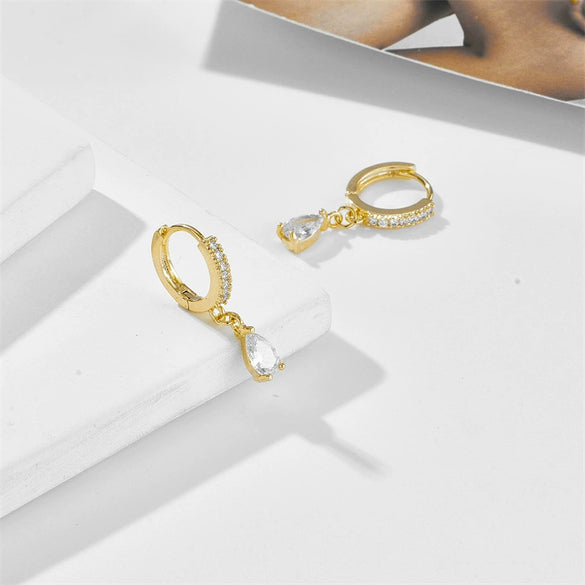 Wholesale Earrings Copper Zircon Geometric Fashion Electroplated 14K Gold For Women