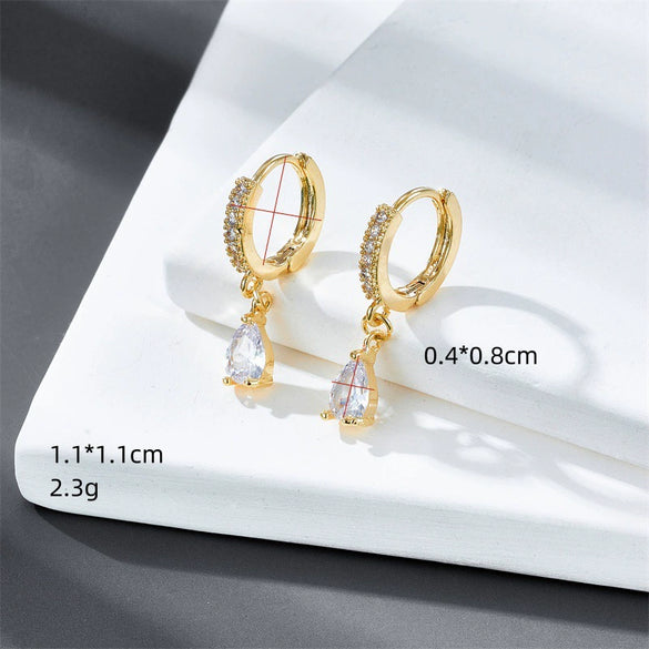 Wholesale Earrings Copper Zircon Geometric Fashion Electroplated 14K Gold For Women
