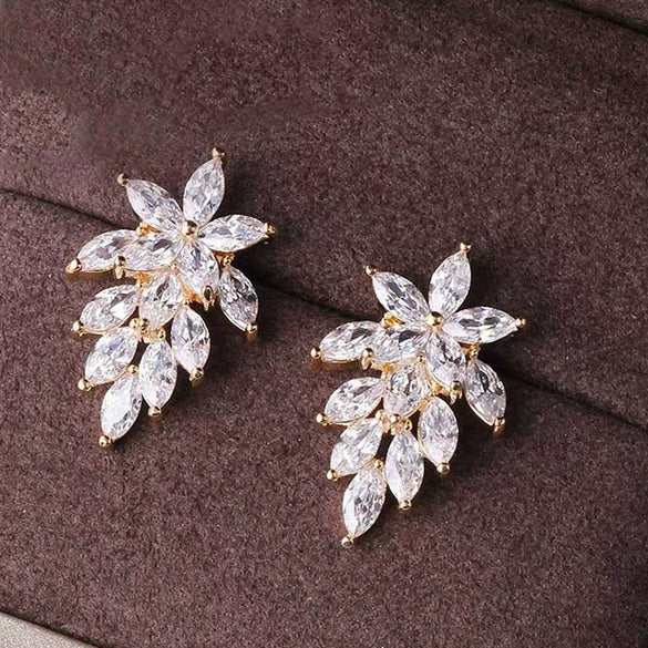 Wholesale Earrings Copper Zircon Horse Eye Shape Flower Design For Women