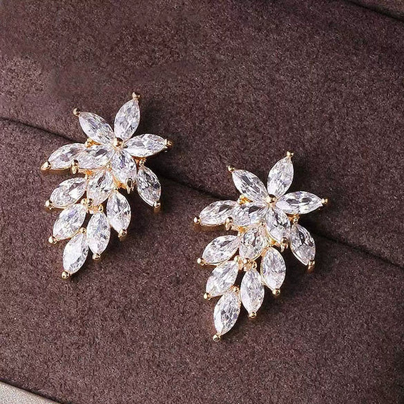 Wholesale Earrings Copper Zircon Horse Eye Shape Flower Design For Women