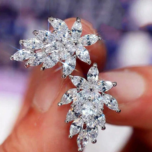 Wholesale Earrings Copper Zircon Horse Eye Shape Flower Design For Women