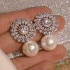 Wholesale Earrings Copper Zircon Imitation Pearl Flower Baroque Style For Women