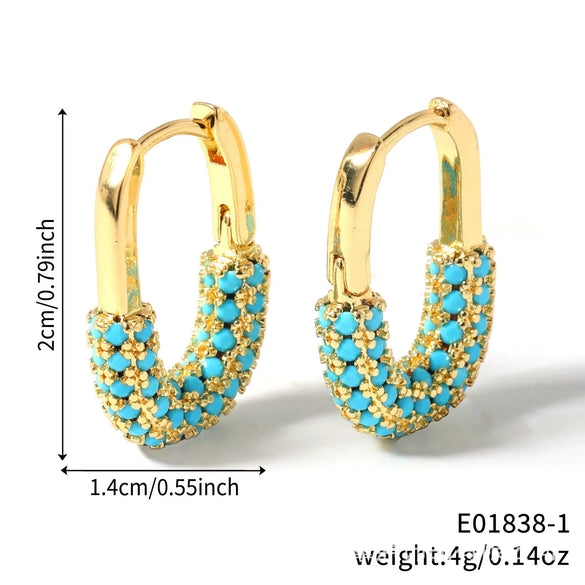Wholesale Earrings Copper Zircon Inlay Geometric Small Lock Goldplated