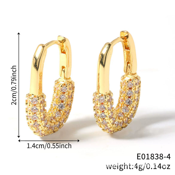Wholesale Earrings Copper Zircon Inlay Geometric Small Lock Goldplated