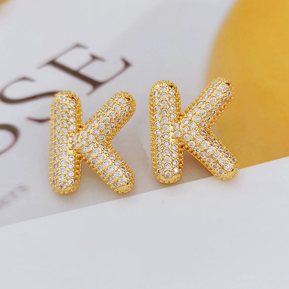 Wholesale Earrings Copper Zirconia Letter Design