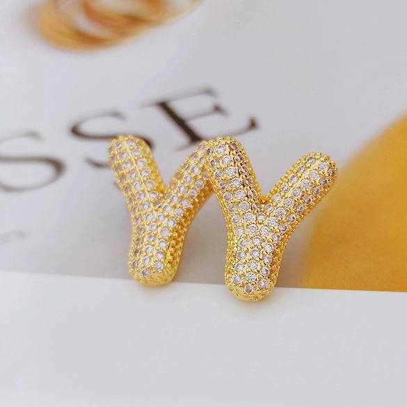 Wholesale Earrings Copper Zirconia Letter Design