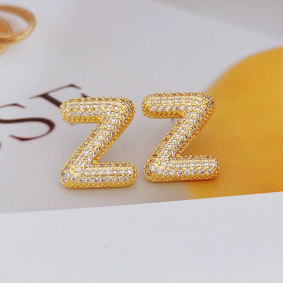 Wholesale Earrings Copper Zirconia Letter Design