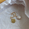 Wholesale Earrings Freshwater Pearl Gold Coin Badge Thick Plated Gold Geometric Medieval Natural Style