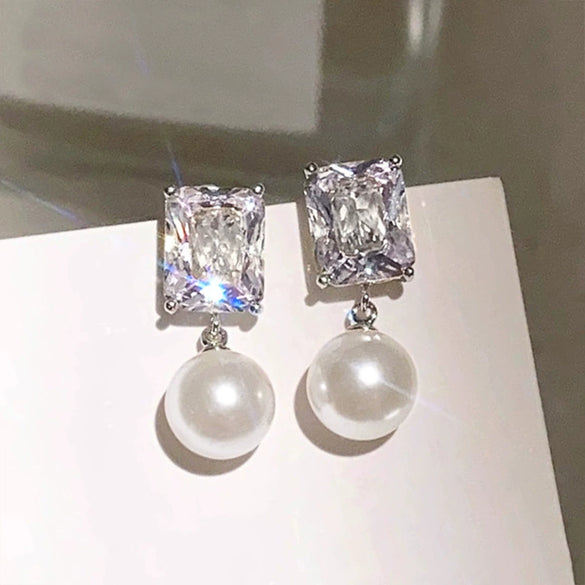 Wholesale Earrings Imitation Pearl Copper Geometric Light Luxury Style For Women