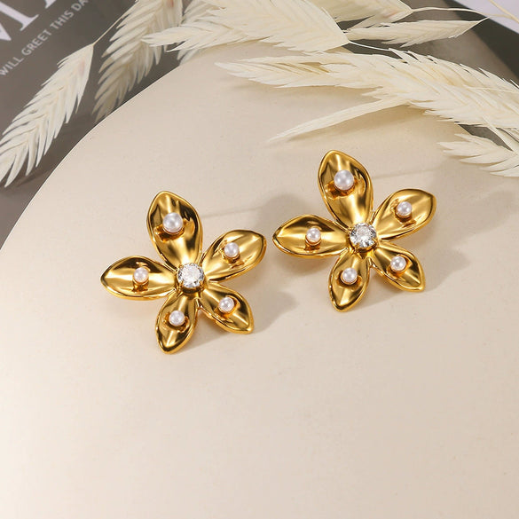 Wholesale Earrings Imitation Pearl Stainless Steel French Retro Bow Shape Electroplated For Women