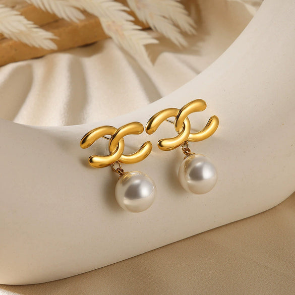 Wholesale Earrings Imitation Pearl Stainless Steel French Retro Bow Shape Electroplated For Women