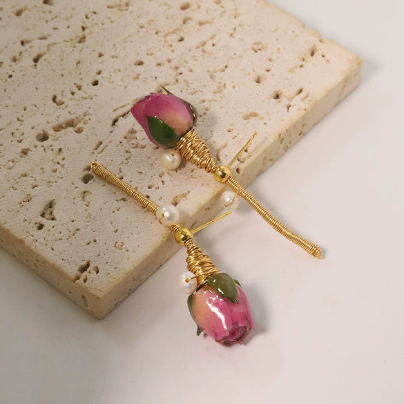Wholesale Earrings Imitation Pearls Flower Shape Electroplating Design