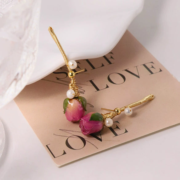 Wholesale Earrings Imitation Pearls Flower Shape Electroplating Design