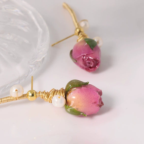 Wholesale Earrings Imitation Pearls Flower Shape Electroplating Design