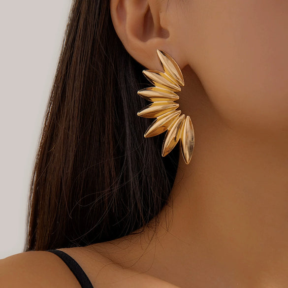 Wholesale Earrings Iron Geometric Punk Style Fanshaped Electroplated For Women