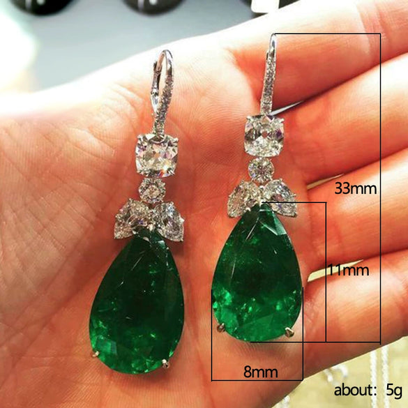 Wholesale Earrings Luxury Fashion Emerald Zircon Copper Water Drop Pearshaped