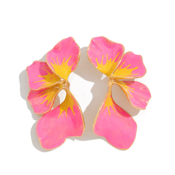 Wholesale Earrings Metal Geometric Flower Dripping Oil Pink Petal Women's