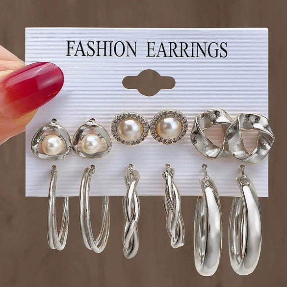 Wholesale Earrings Mixed Materials Geometric Inlaid Pearl Sweet Style For Women