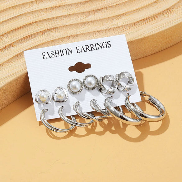 Wholesale Earrings Mixed Materials Geometric Inlaid Pearl Sweet Style For Women
