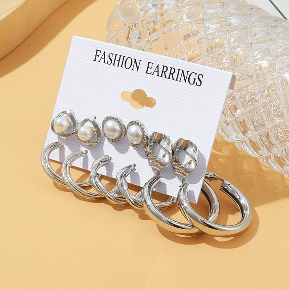 Wholesale Earrings Mixed Materials Geometric Inlaid Pearl Sweet Style For Women