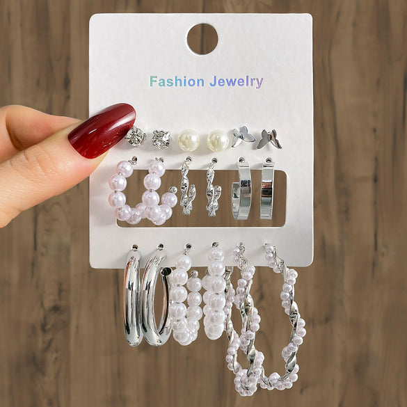 Wholesale Earrings Mixed Materials Geometric Inlaid Pearl Sweet Style For Women