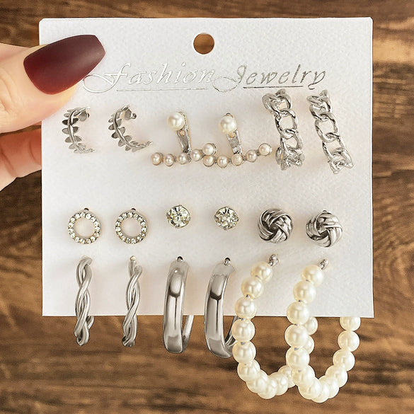 Wholesale Earrings Mixed Materials Geometric Inlaid Pearl Sweet Style For Women