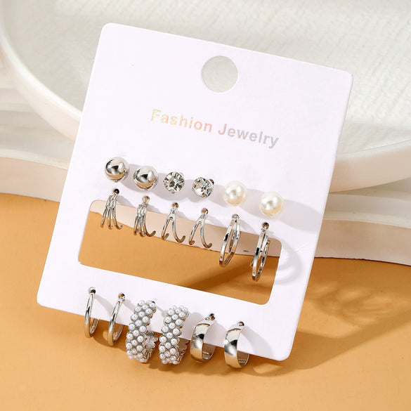 Wholesale Earrings Mixed Materials Geometric Inlaid Pearl Sweet Style For Women