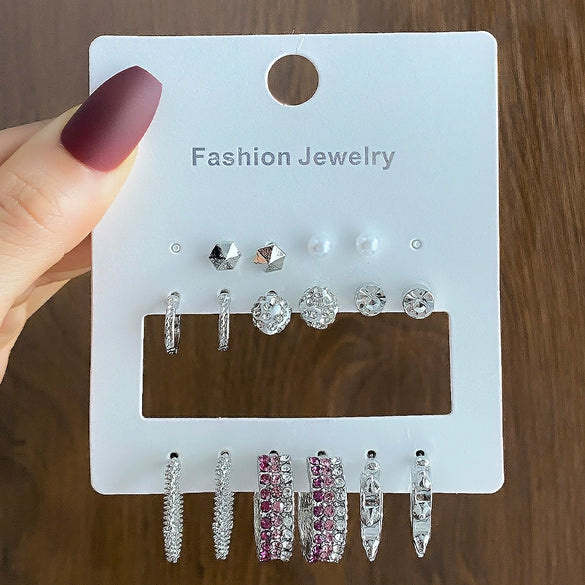 Wholesale Earrings Mixed Materials Geometric Inlaid Pearl Sweet Style For Women