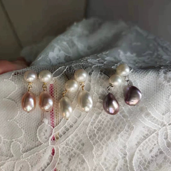 Wholesale Earrings Natural Freshwater Pearl 925 Silver Needle 14K Gold Plated Baroque Special Shape