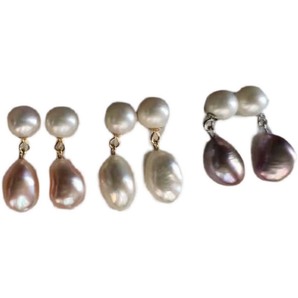 Wholesale Earrings Natural Freshwater Pearl 925 Silver Needle 14K Gold Plated Baroque Special Shape