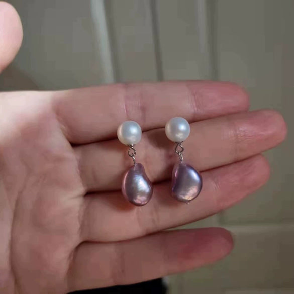Wholesale Earrings Natural Freshwater Pearl 925 Silver Needle 14K Gold Plated Baroque Special Shape