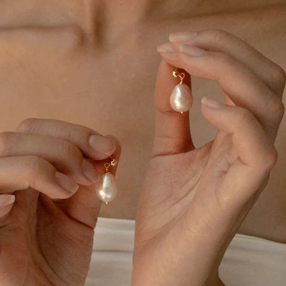 Wholesale Earrings Natural Freshwater Pearl 925 Sterling Silver Geometric Baroque Irregular