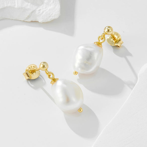 Wholesale Earrings Natural Freshwater Pearl 925 Sterling Silver Geometric Baroque Irregular