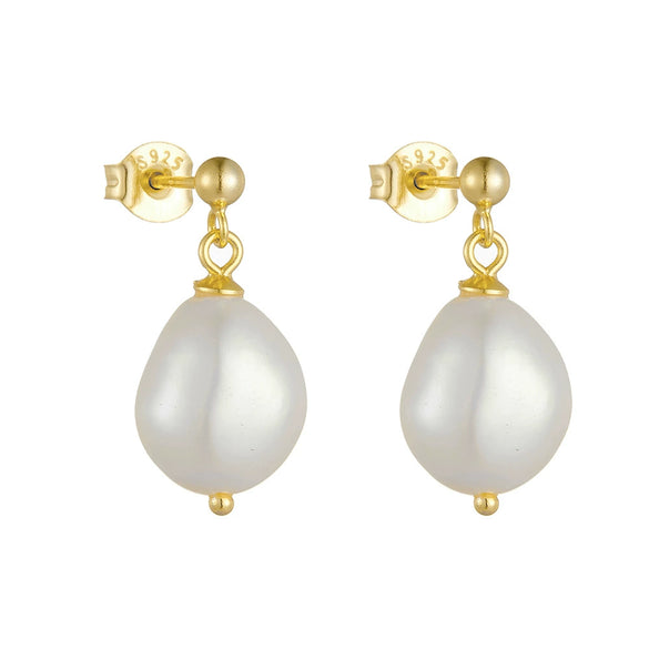 Wholesale Earrings Natural Freshwater Pearl 925 Sterling Silver Geometric Baroque Irregular