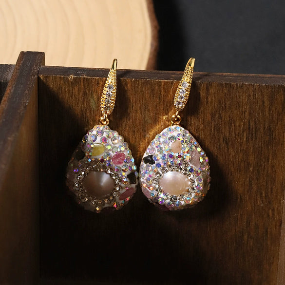 Wholesale Earrings Natural Pearl Baroque Tourmaline Colorful Retro Medieval Style Electroplating