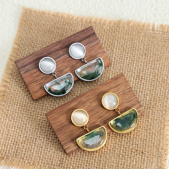 Wholesale Earrings Natural Resin Cat's Eye Geometric Inlay Plant Flowers Style