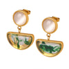 Wholesale Earrings Natural Resin Cat's Eye Geometric Inlay Plant Flowers Style