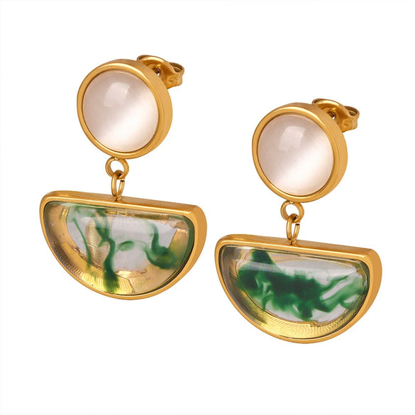 Wholesale Earrings Natural Resin Cat's Eye Geometric Inlay Plant Flowers Style