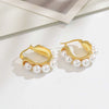 Wholesale Earrings Natural Stone Beaded Cshaped Copper Gold Plated 925 Silver Needle Geometric Style
