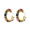 Wholesale Earrings Natural Stone Beaded Cshaped Copper Gold Plated 925 Silver Needle Geometric Style