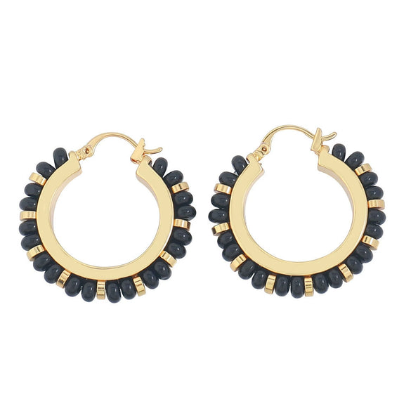 Wholesale Earrings Natural Stone Beaded Cshaped Copper Gold Plated 925 Silver Needle Geometric Style