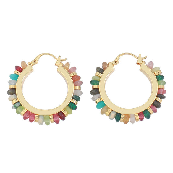 Wholesale Earrings Natural Stone Beaded Cshaped Copper Gold Plated 925 Silver Needle Geometric Style