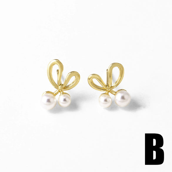 Wholesale Earrings Pearl Love Flower Copper Gold Plated Heart Shape Minimalist Style