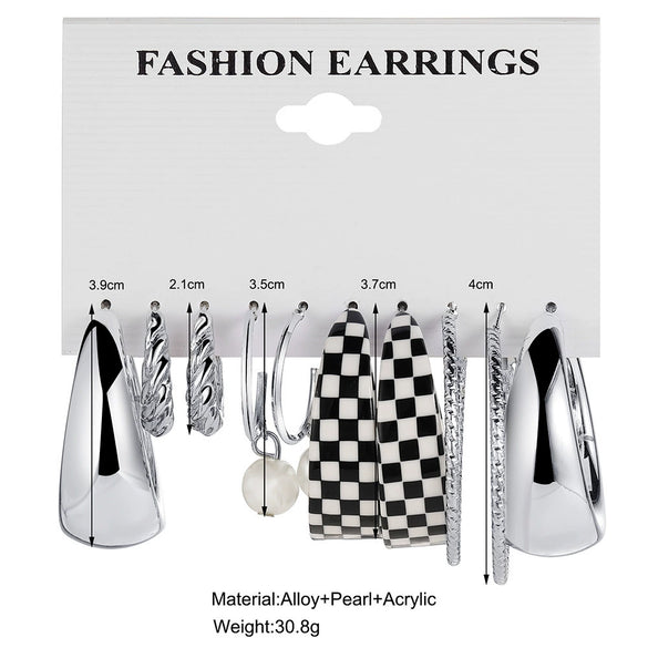 Wholesale Earrings Pearl Pendant Retro Simple Love Geometric Alphanumeric Butterfly Black And White Checkerboard Ladies Set