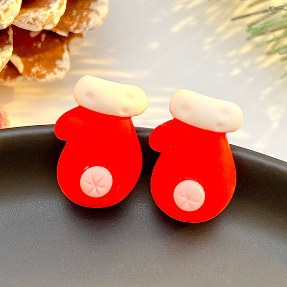 Wholesale Earrings Plastic Resin Cartoon Christmas Tree Bell Gloves Boots Elk Electroplated Women's