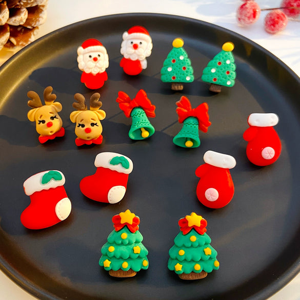Wholesale Earrings Plastic Resin Cartoon Christmas Tree Bell Gloves Boots Elk Electroplated Women's